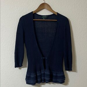 Vintage Y2K Lauren Ralph Lauren Knit Linen Peplum Cardigan Blue Ombre S PETITE